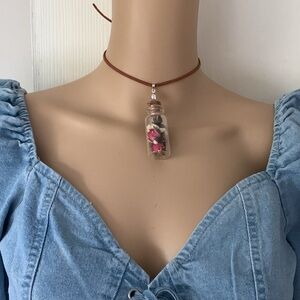 Genuine leather flower choker necklace OOAK